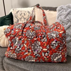 Vera Bradley Disney Mickey and Minnie's Flirty Floral Potters Clay Large Duffel